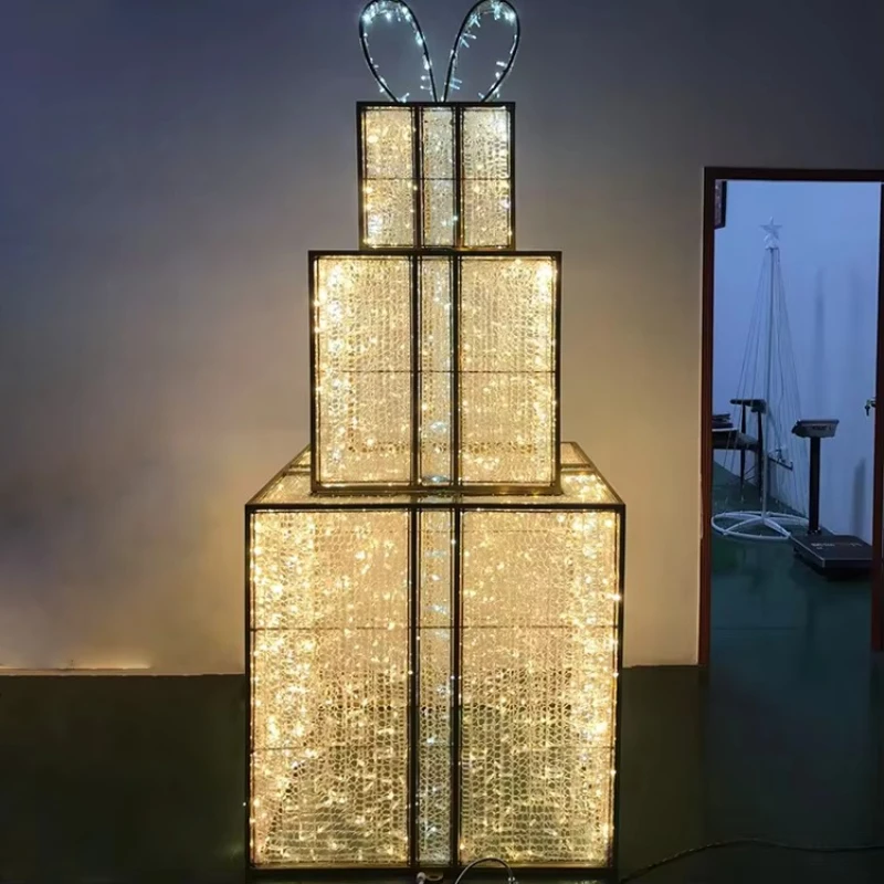 

Outdoor Park Square Decoration Theme Christmas Gift Box Holiday Sculpture Shopping Center Diode Pattern Light