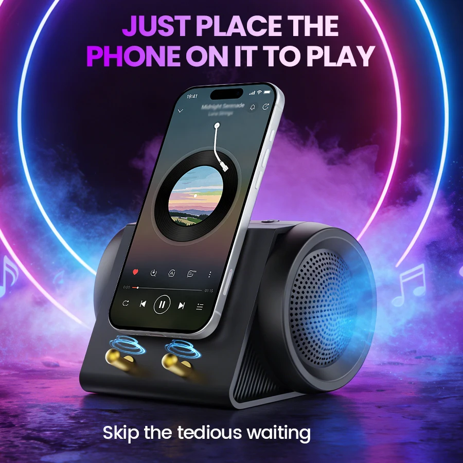 2 in 1 Phone Speaker Amplifier, Wireless Bluetooth Induction Speaker with Stand, No Pairing Sound Booster for iPhone & Android, Portable Desk Speaker for Home Office Kitchen