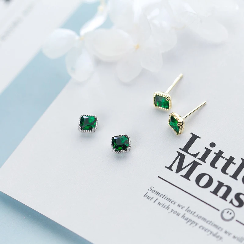 Modian Luxury Square Green Cubic Zirconia Stud Earrings 925 Sterling Silver Natural Stone For Women Wedding Fashion Jewelry