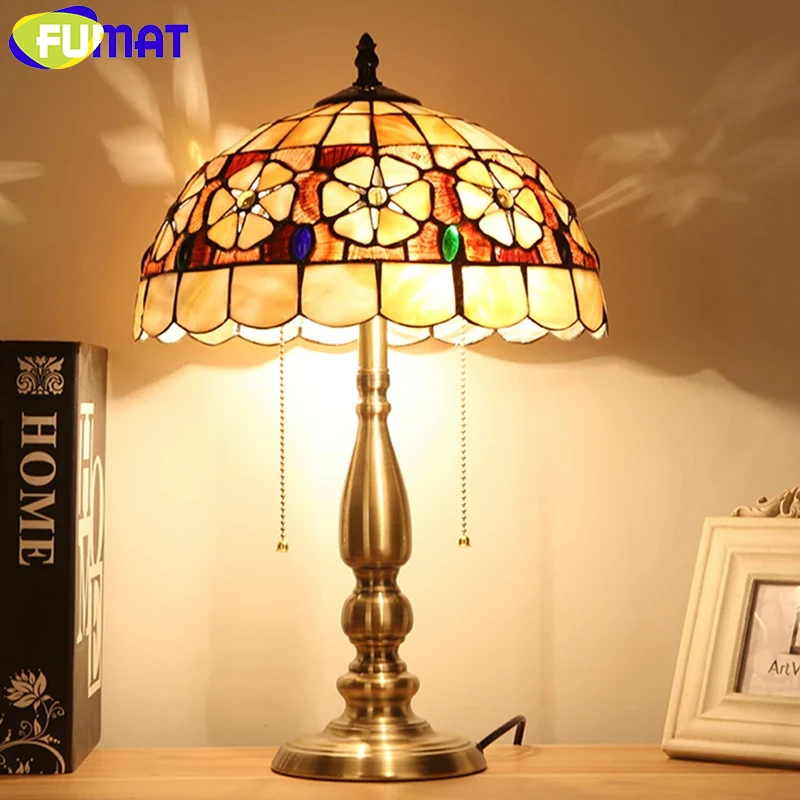 FUMAT European Style Tiffany Flower Shell Shade Table Lamp For Living Room Bedside Creative Lamp E27 Stand Table Lights