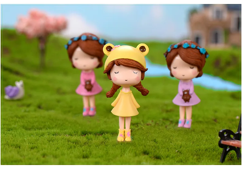 4 Pcs Set New Cute Flower Little Girl Micro Landscape Ornament Creative Pendant Plastic Handicraft