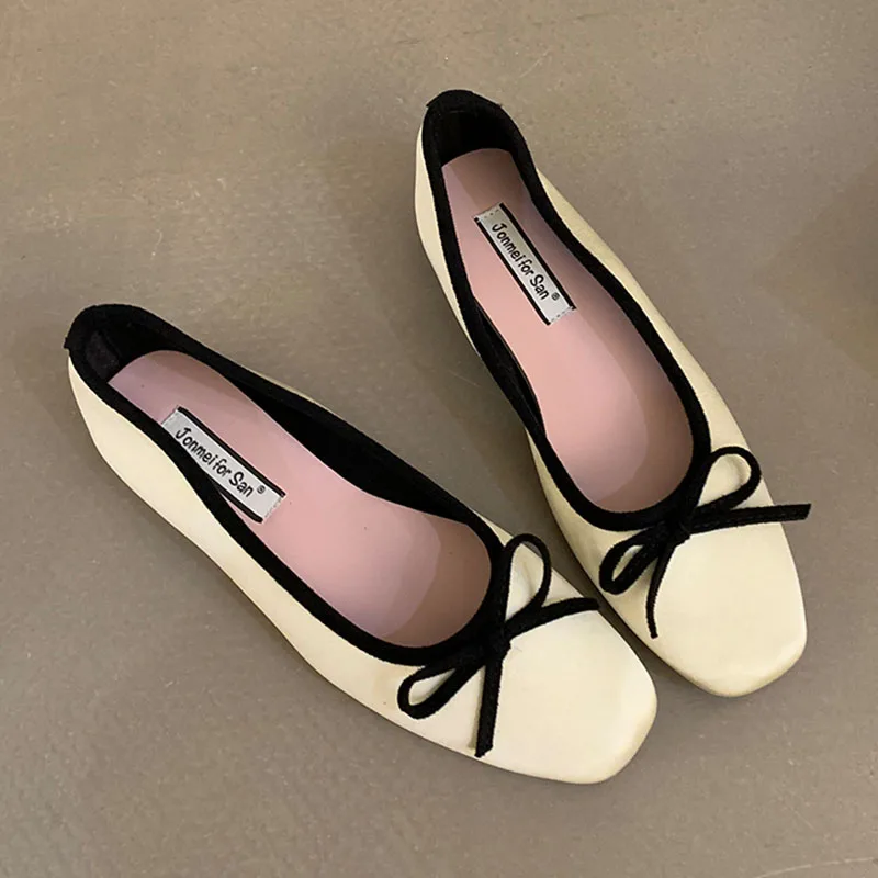 

2024 Summer Flats Ballet Shoes Women Slip on Loafers Round Toe Shallow Bow Tie Ballerina Soft Moccasin Candy Color Zapatos Mujer