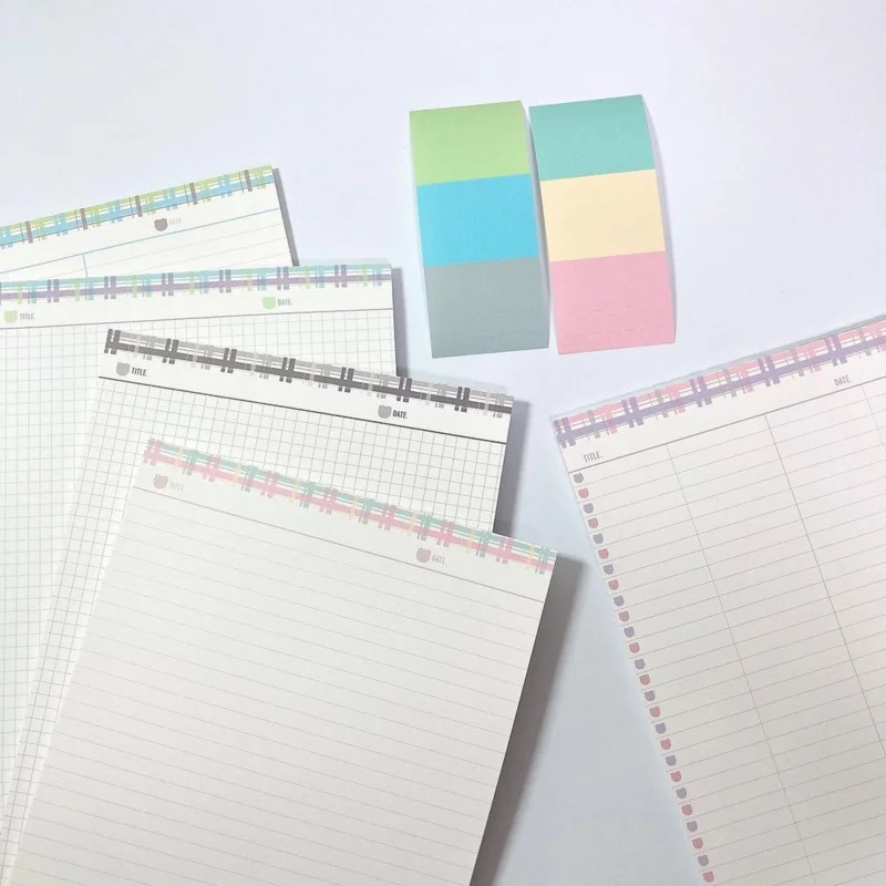 Ins Colored Plaid Border Cute Memo Pad B5 Grid Student Learning Notes School Stationery diary Notebook 30 Sheets Loose-leaf