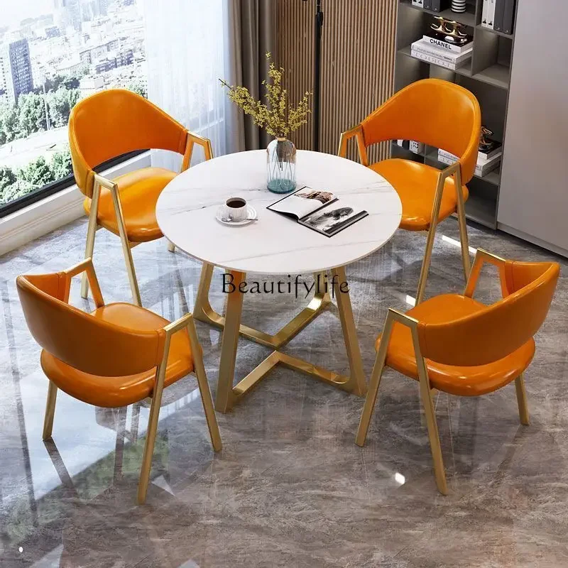 

yj19 Light Luxury Rock Plate Dining Table scandinavian Small Round Table Minimalist Household Small Apartment
