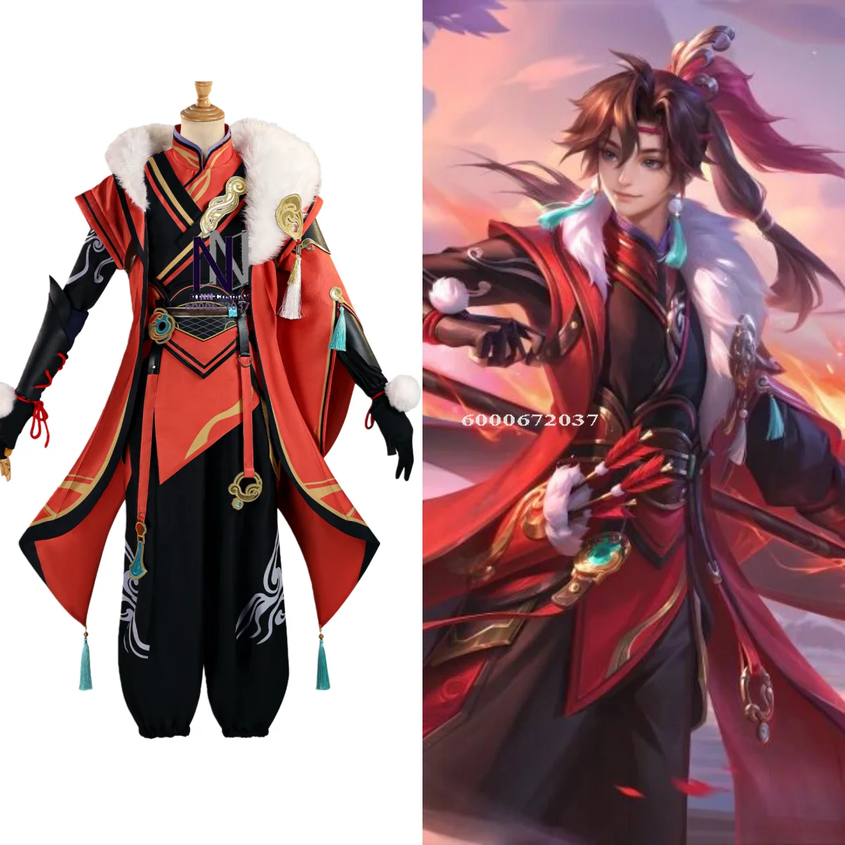 

Top Game Honor of Kings Cosplay Costume Anime Sun Quan Role Playing Outfit Full Set Red Suits Wig Men Women Comic Con Party