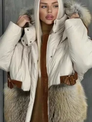 OFTBUY Fashion Women Winter Parka Loose Female Outwear Real Fur Jacket Women White Goose Down Real Red Fox Fur Hood Collar Coat