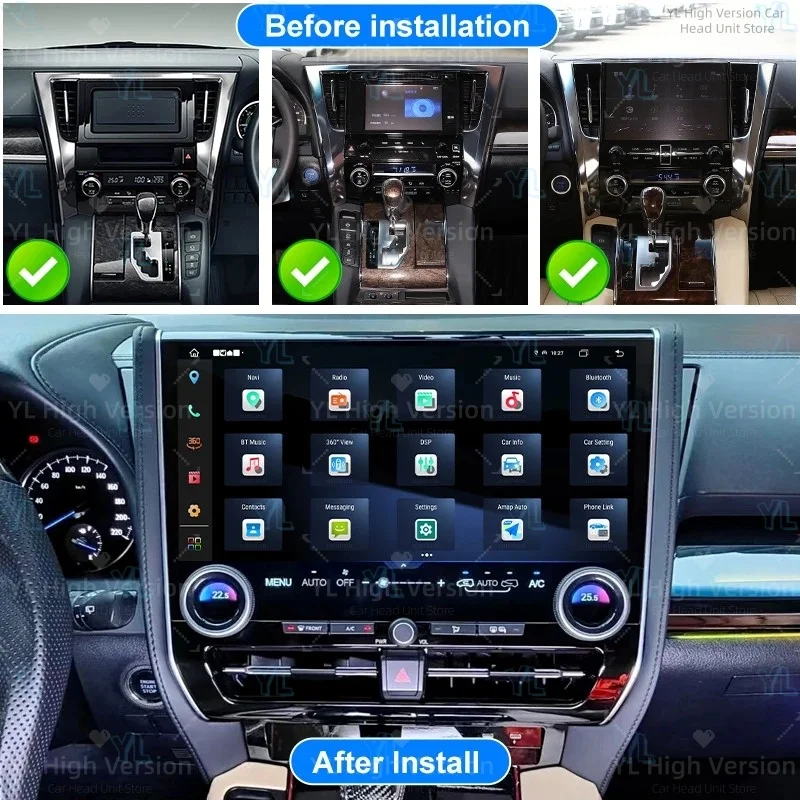 Android HD Screen Carplay For Toyota Alphard Vellfire 30 35 Series A30 A35 Upgraded Alphard 40 Series A40 2015-2023 GPS HeadUnit
