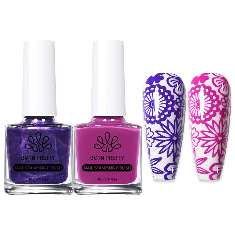 BORN PRETTY 2 Teile/satz 10ML Schwarz Weiß Nagel Stempeln Polnisch Lack Gold Silber für Nail art Platten Stempel Öl stanzen Serie