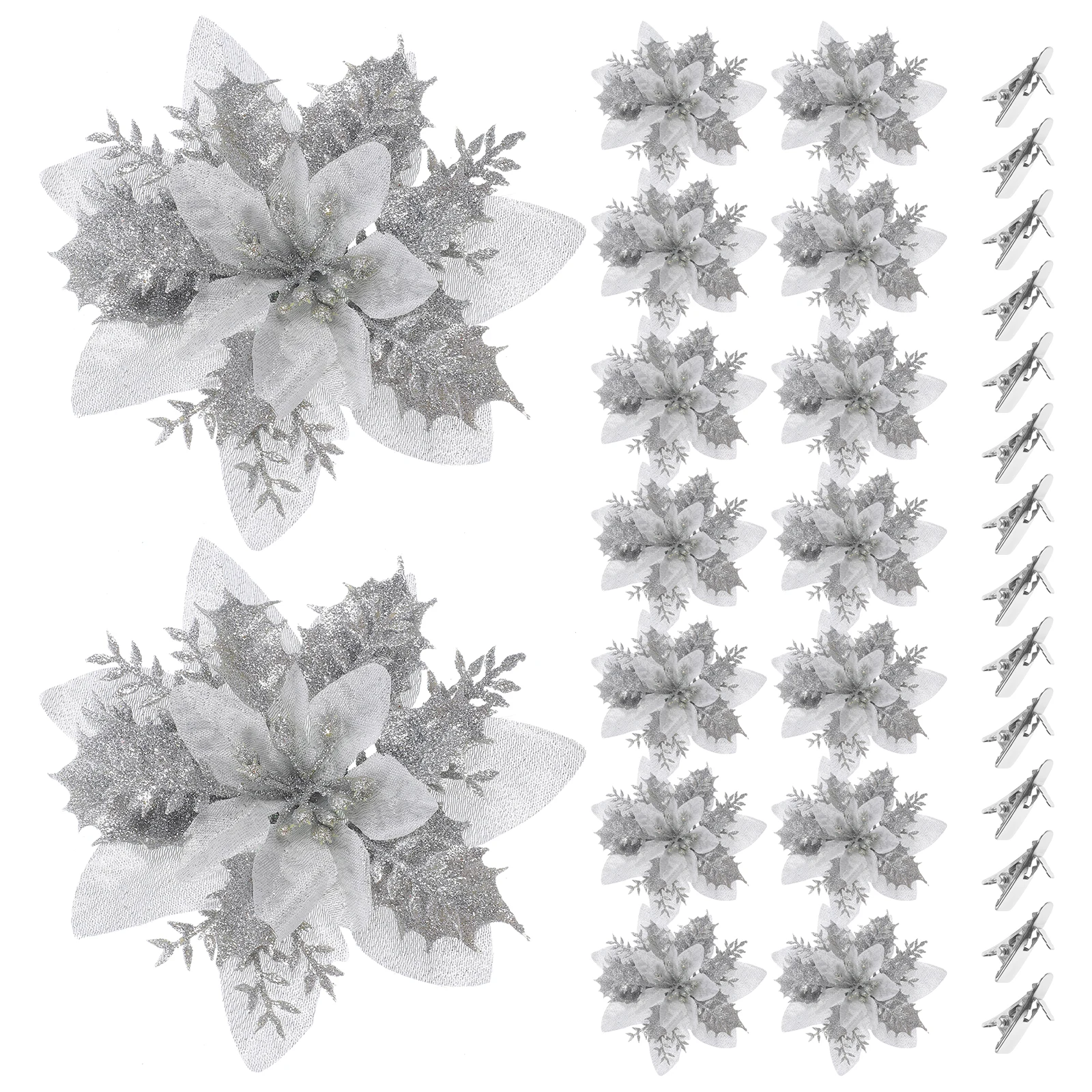 

16pcs Glitter Artificial Poinsettia Flowers Christmas Decorations Reusable Xmas Fake Flowers Diy Home Party Tree Wreath
