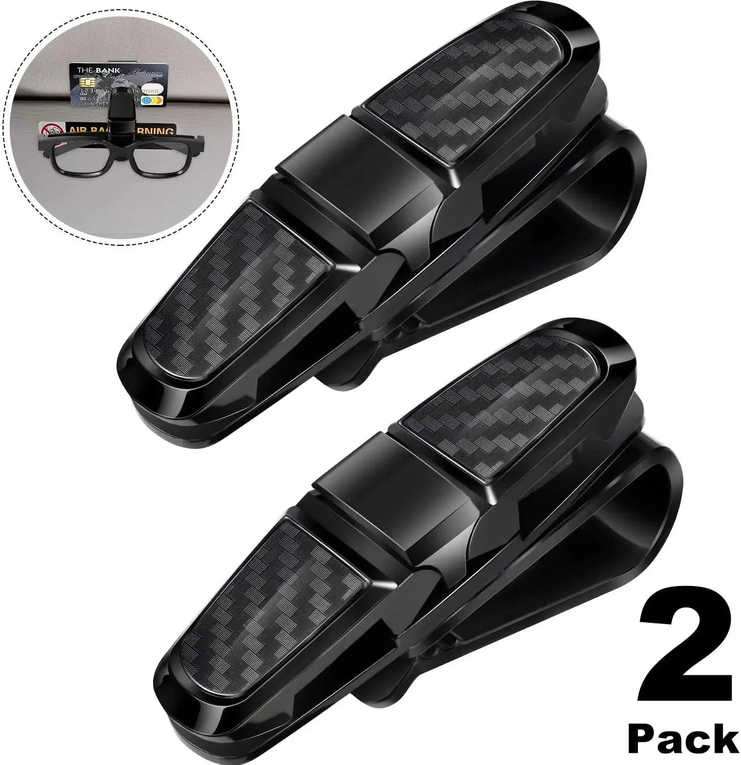 Soporte para Gafas de Sol para Coche, Estilo Fibra de Carbono, Paquete de 2, Clip Multifuncional para Gafas, Almacenamiento de Tarjetas y Boletos, Organizador para Visera de Coche