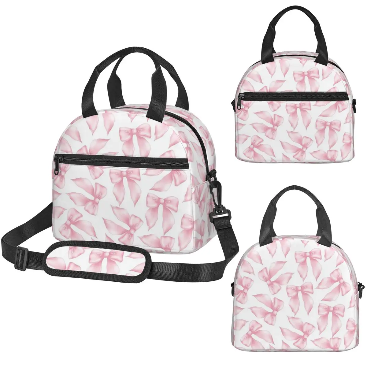 Cochuette Pink Bow Bliss-pattern Sac à lunch isotherme pour femme, boîte thermique pour le bureau, sac fourre-tout, boîtes à lunch étanches