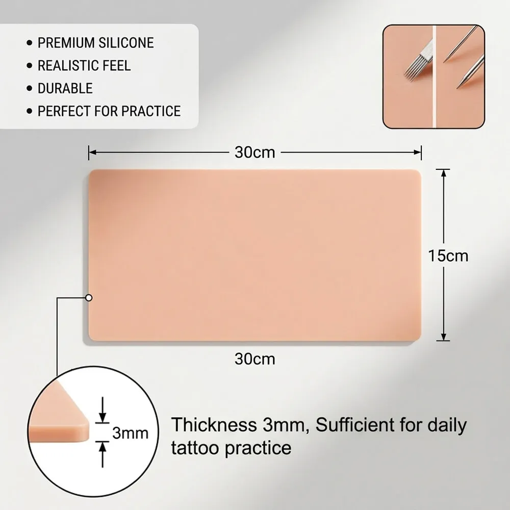 3mm Tattoo Practice Skin 30x15cm Silicone Tattoo Practice Skin Synthetic Tattoo Training Skin for Tattoo Beginners & Artists