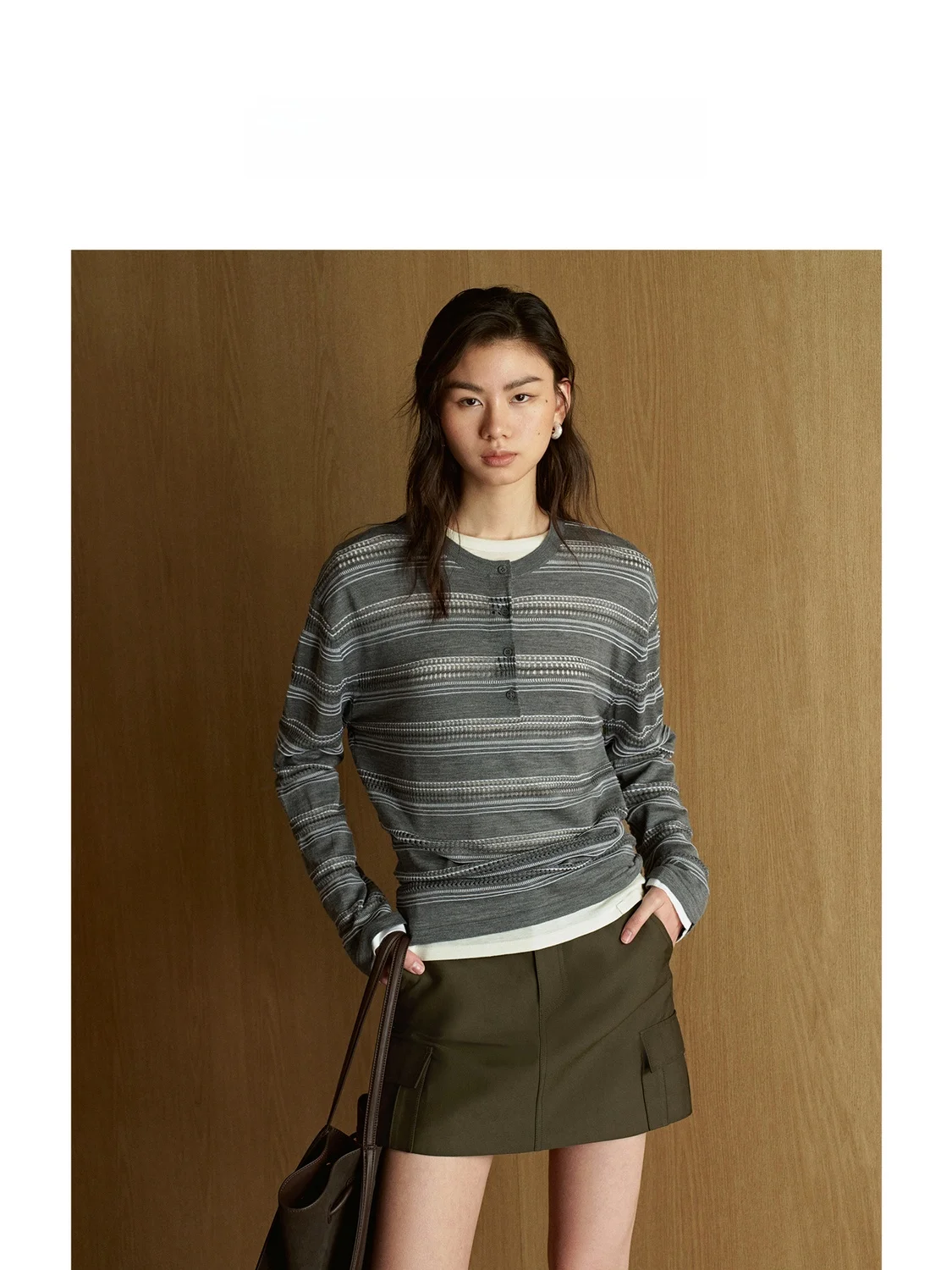 

Limited Time Discount Knitted Hollow out Striped Henry Collar f Open Long Sve Soft Woolen Casual Sle Spring Faion