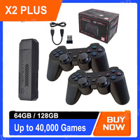 X2 Plus Game Stick 4K HD Video Game Console 2.4G Double Wireless Controller Game Stick For N64/PSP/PS1/GBA