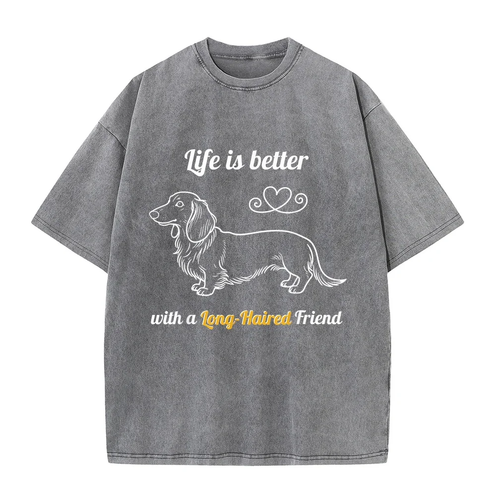 Life is Better with a Long-Haired Dachshund Doxie Gift T-Shirt Custom T Shirt Tée Homme Personnalisé Mens Cotton Top Short