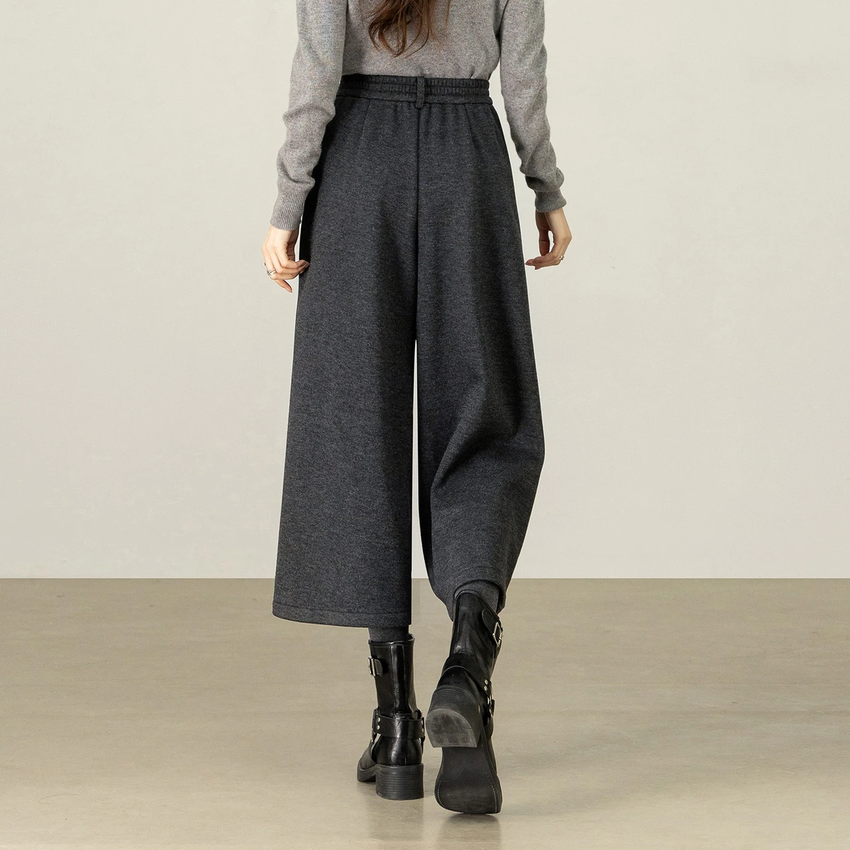 SENTUBILA Pantaloni da donna 2025 Foderato in pile Lunghezza polpaccio Pantaloni a gamba larga Pantaloni invernali da donna in misto lana multicolore 154KD5706