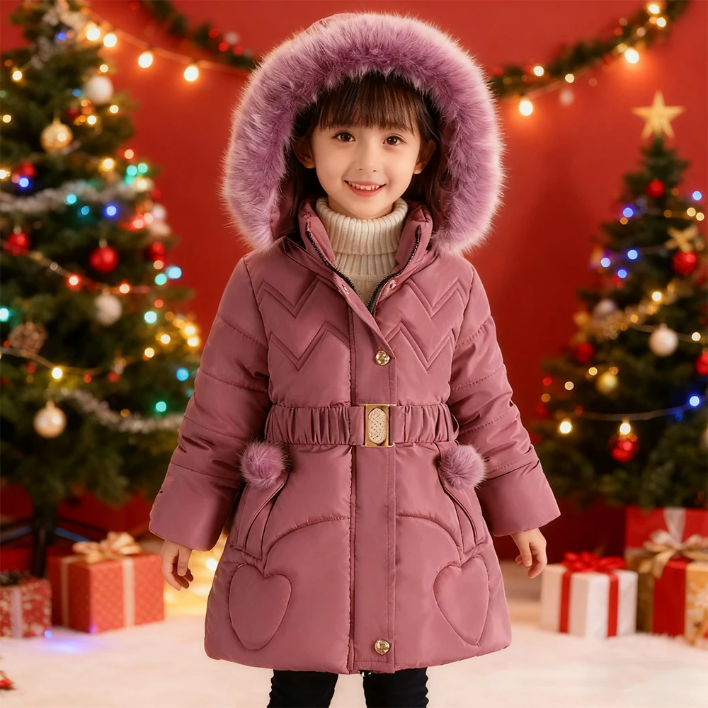Mädchen Wintermantel warm halten verdickte Kinder Daunenjacke mit Kapuze Reißverschluss Prinzessin Oberbekleidung Kinderkleidung 4–10 Jahre alt