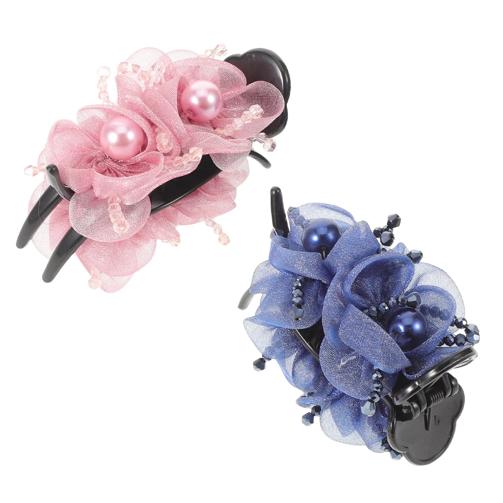 

2pcs High Ponytail Claw Clips Floral Pearl Beads Hair Accessories For Women Summer Vacation Beach Day Large Grip Holders For