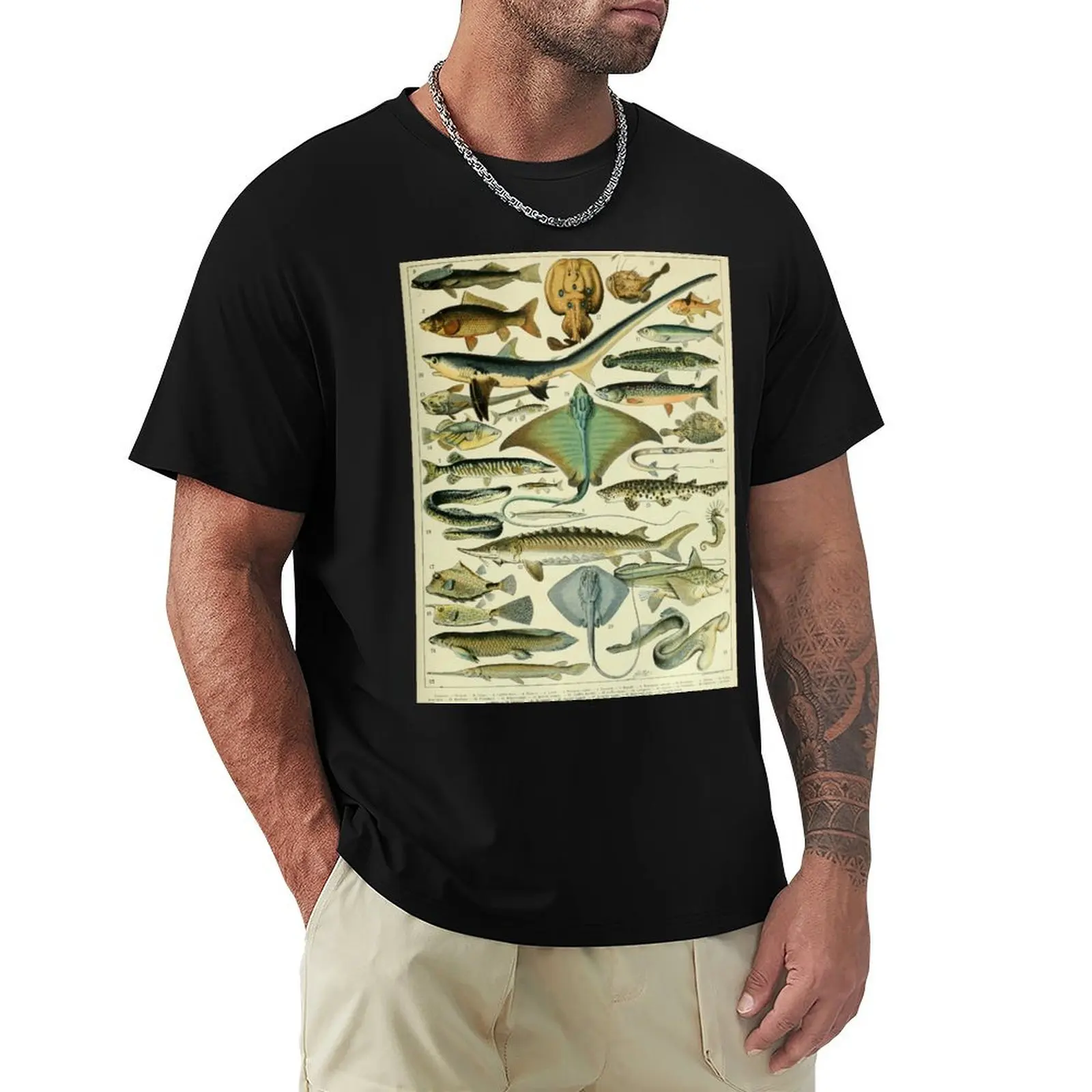 Adolphe Millot Poissons B T-Shirt Summer Fashion Casual Tee Shirt