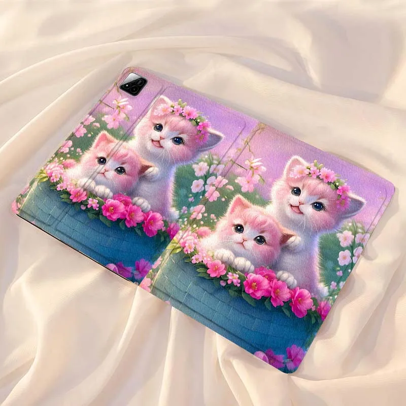 

Cartoon Pink Cat Basket Tablet Case For Xiaomi Redmi Mi Pad 4 5 6 7 8 K SE Mini Pro Plus Max 10.1 11.2 inch