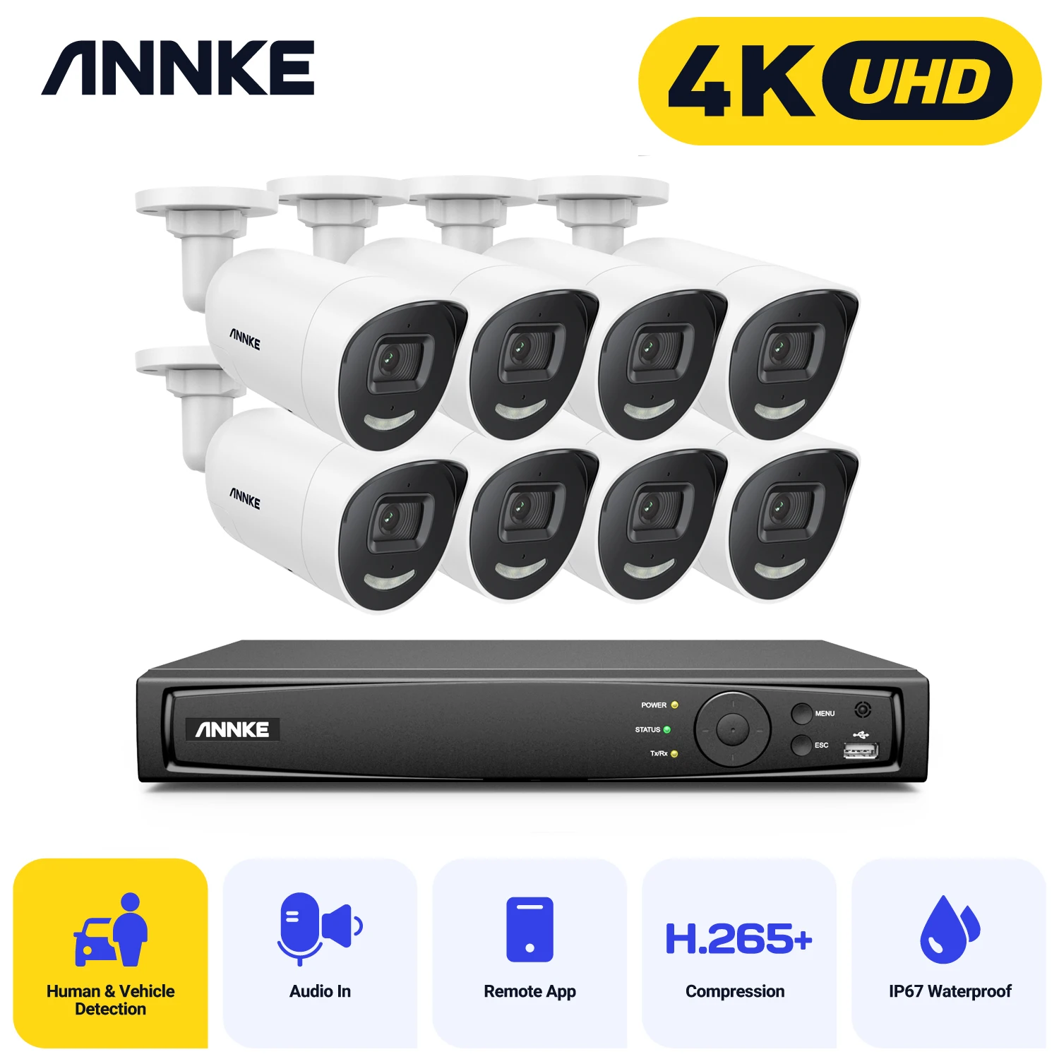 Annke AC800 4K 8MP Security Video Surveillance Cameras H.265+ Human Tracking Two Way Audio 8CH NVR POE Video Camera CCTV System