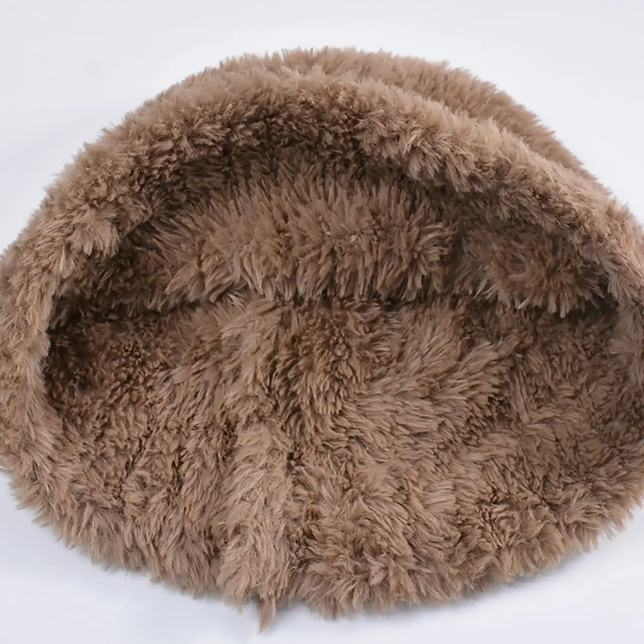 قبعة دلو شتوية من القطيفة للنساء سميكة ودافئة من الفرو المنفوش قبعة صياد كورية بلون سادة مريحة بنما #5