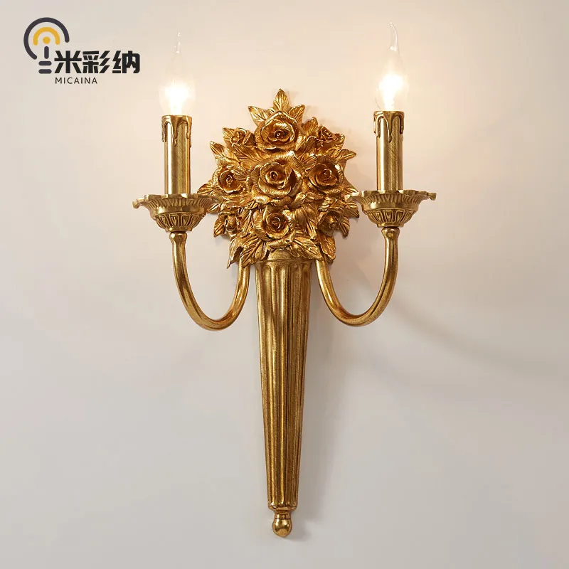 

French style copper wall lamp European style retro villa living room dining room study bedroom bedside lamp