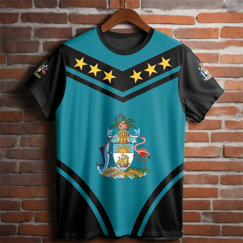 Bahamas Flag T-shirt For Men Clothing New Fashion Bahamian National Emblem 3D Print O Neck Tee Shirts Casual Sports Fitness Tops