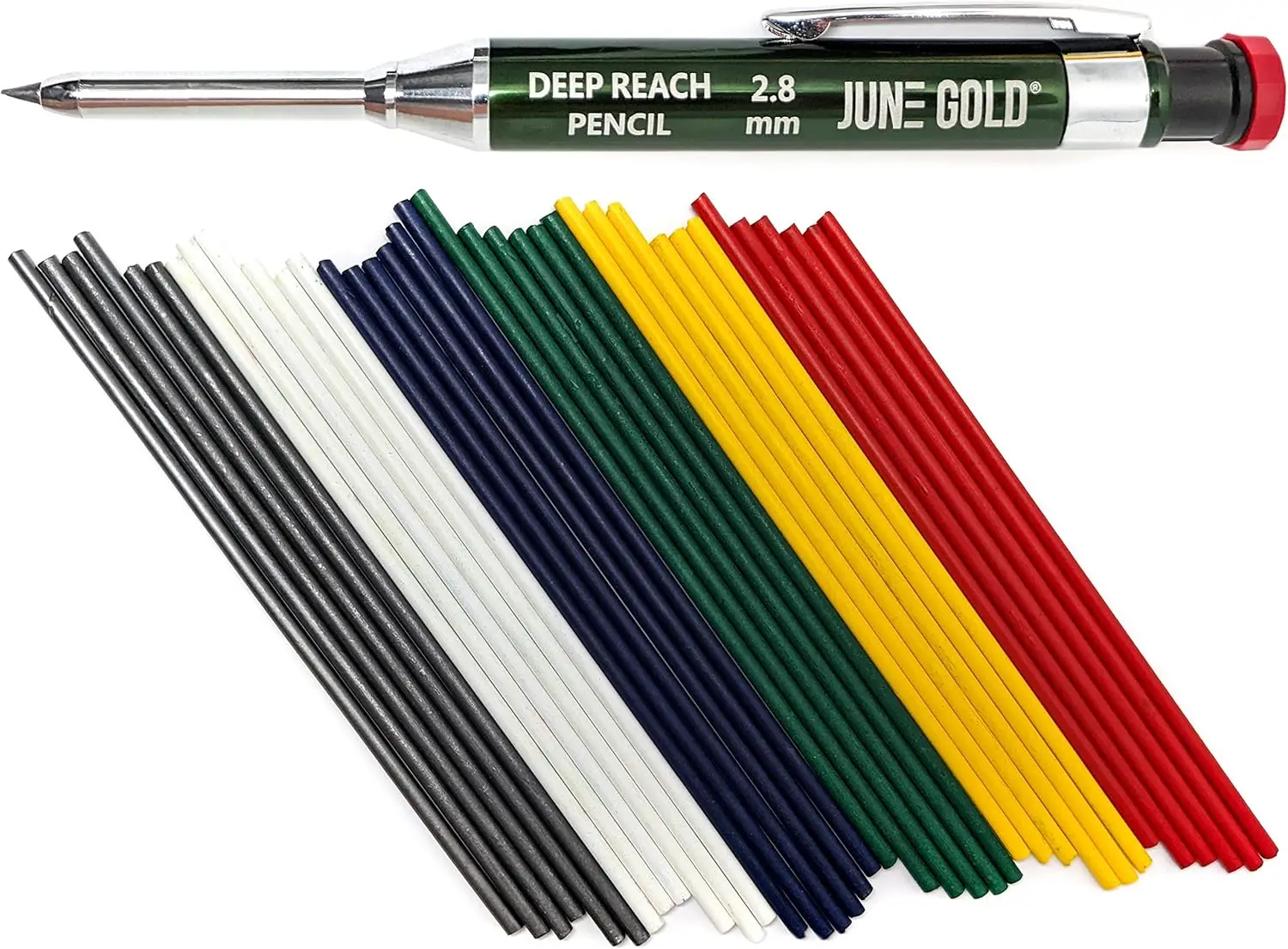 

2.8mm Deep Reach Metal Carpenter Pencil with 36 Colored Refills, Built-in Sharpener for Construction and Glass Work