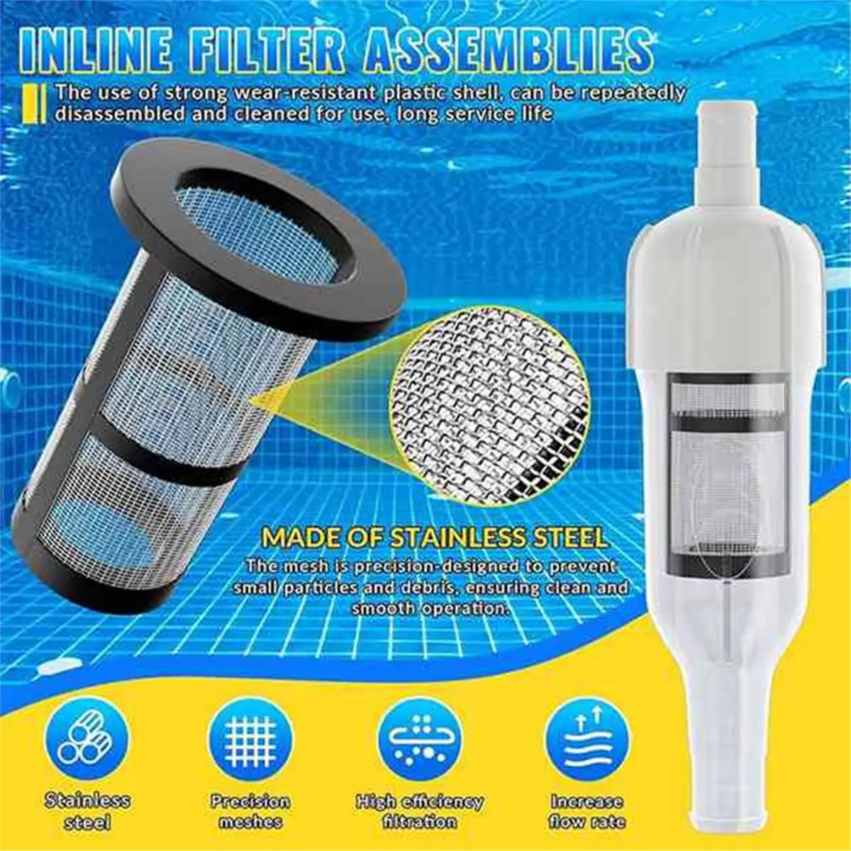 2026 New Tool 280 380 Pool Cleaner Filter Assembly 48-080 with 2 Feed Hose Nuts D15 Replacement for Zodiac in-Line Filter