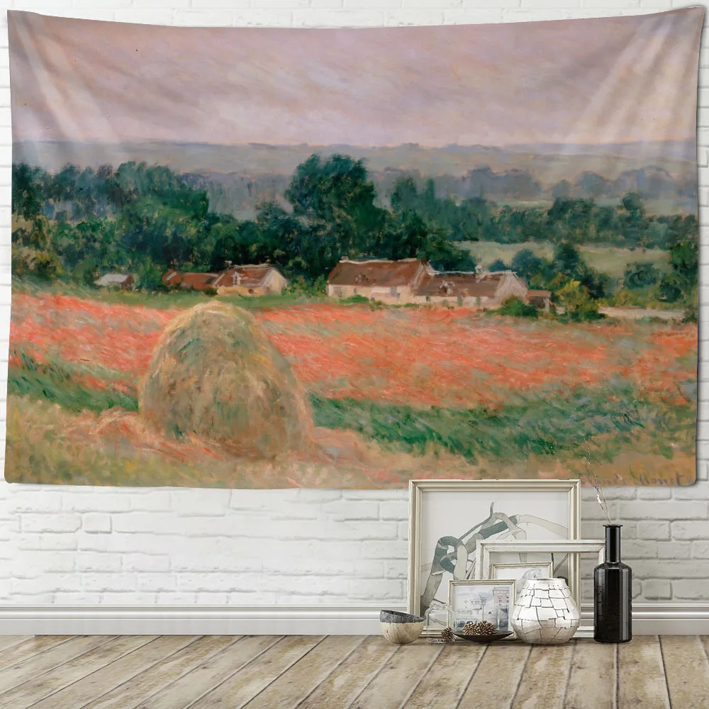 

Rural oil painting, printed tapestry, Monet's famous painting, living room fabric hanging painting sunflower art home decoration