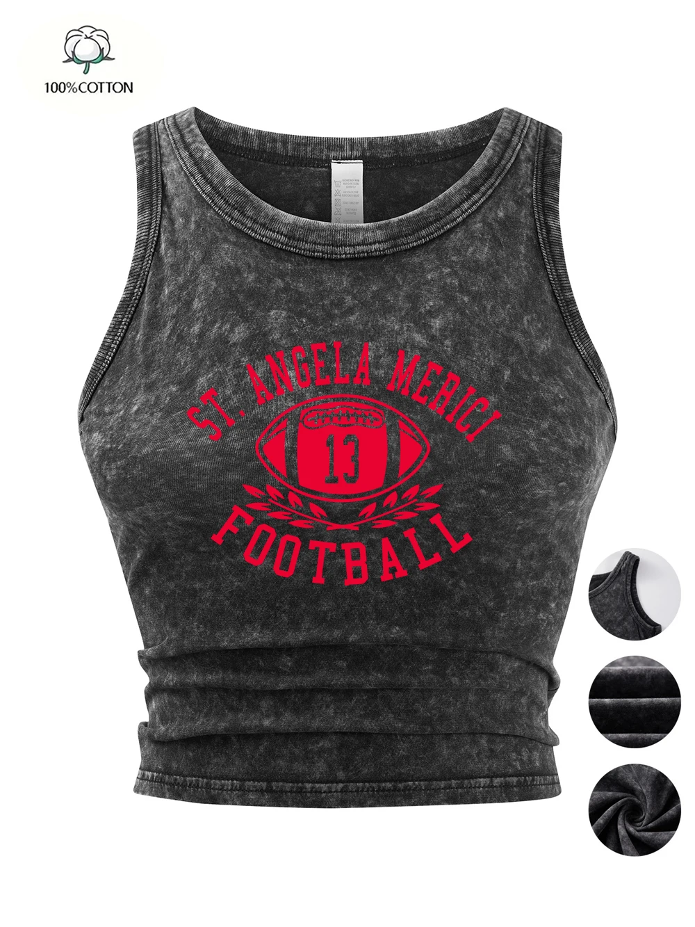 Angela Meaici Football Prints Sleeveless Summer Womens Cotton Washed T Shirts Tight Thin Distressed Tees Y2K Sexy Woman Clothes