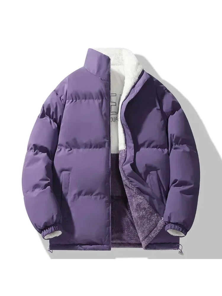 

Winter Casual Thick Fleece Warm Parkas Stand-up Collar Windproof Cotton Padded Coat Two-Sided Jacket Men Casual