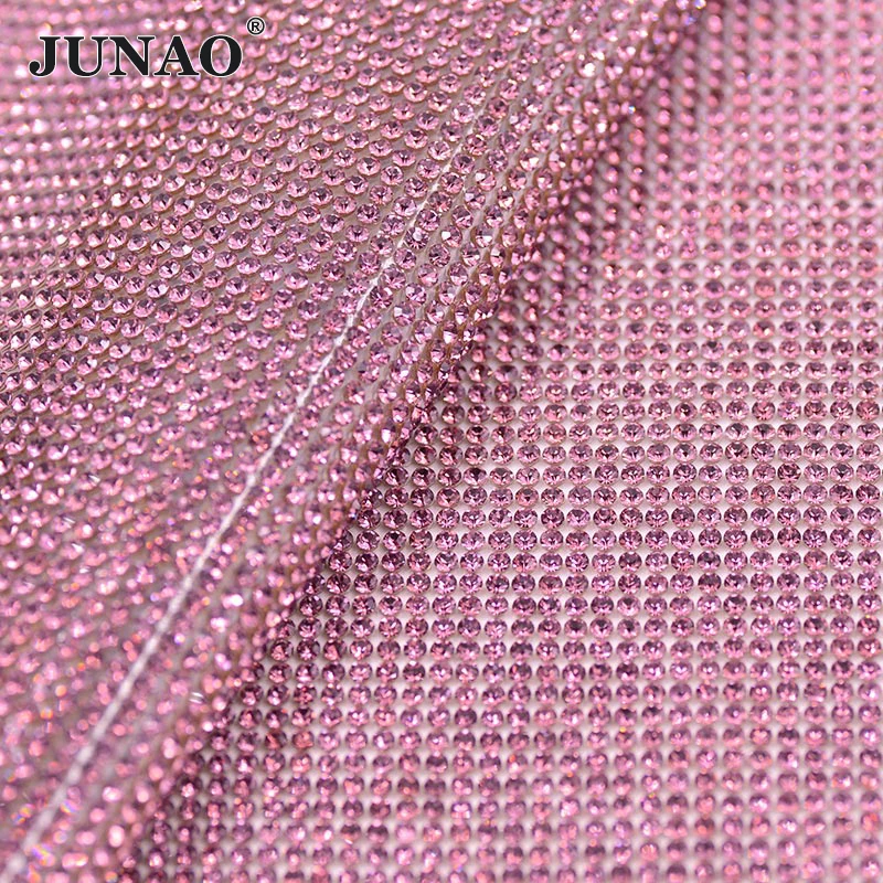 JUNAO 24*40cm Glitter Crystal AB Glass Rhinestone Trim Mesh Fabric Sheets Hotfix Strass Ribbon Stones For DIY Garment Crafts