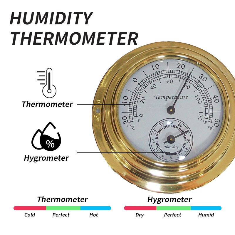 1PC Classical and elegant brass color two-in-one thermometer hygrometer humidity thermometer monitor tester without batteries