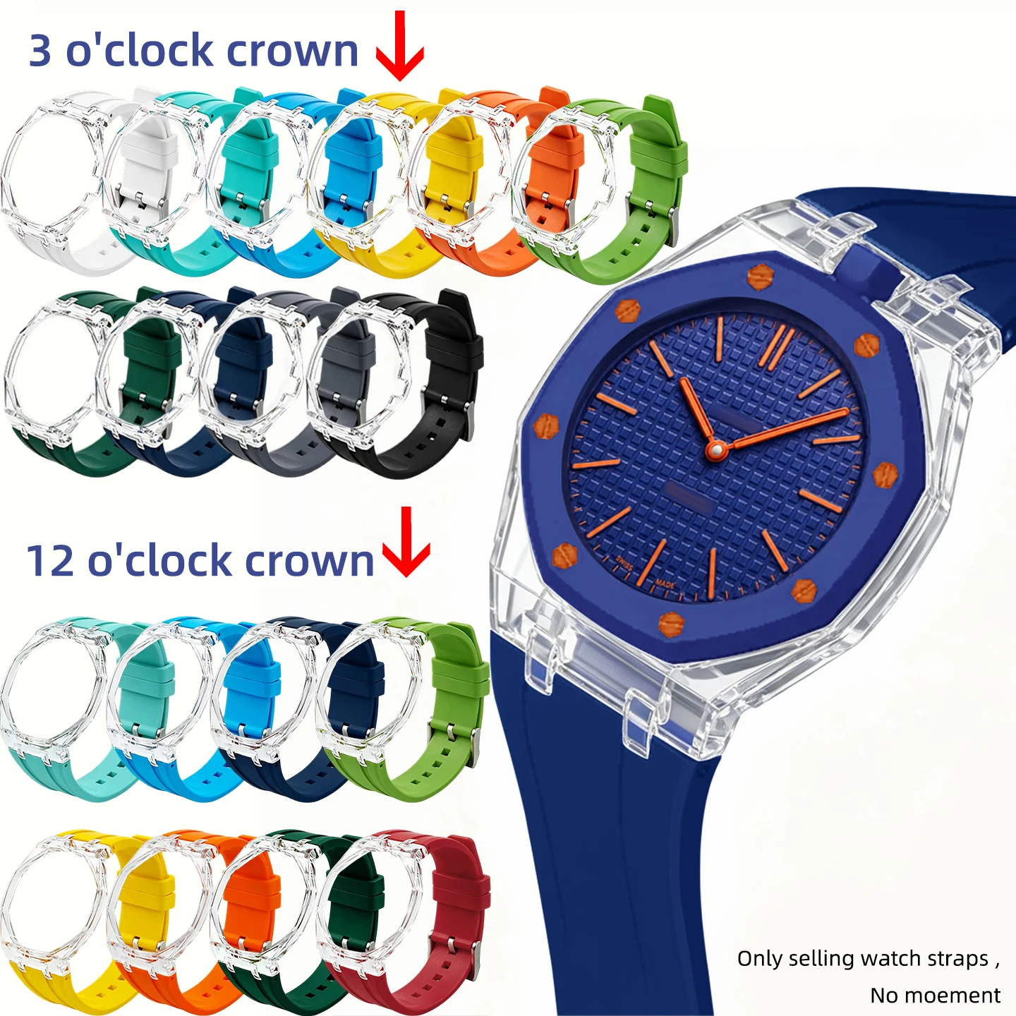 Customized modified watch case+strap for Swatch AP Mod kit transparent bezel case+rubber strap for royal pop swatch accessories