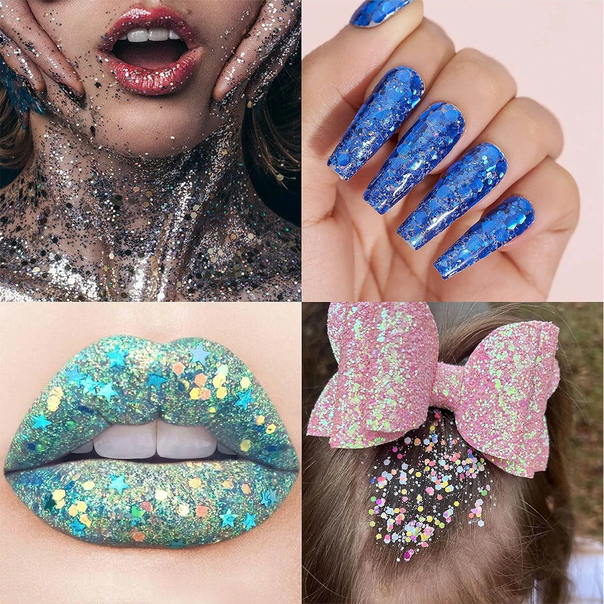 32-Farben-holografische klobige und feine Glitzermischung, schillernde Flocken, kosmetischer Gesicht, Körper, Augen, Haar, Nagelkunst, Kunstharz, loser Glitzer