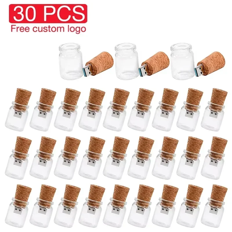 30PCS USB Flash Drive 128GB Free Custom Logo Drifting Bottle Pen Drive 64GB Wholesale Pendrive 32GB Real Capacity Memory Stick