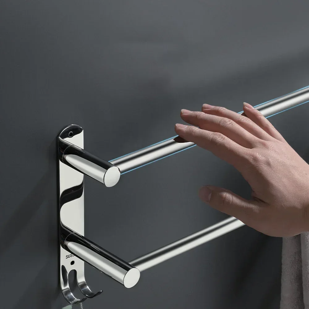 Bathroom Extendable Towel Rail Bright Silver Clothes Rail 304 Stainless Steel Bath Rack 50-90cm Extendable Rod with Hook