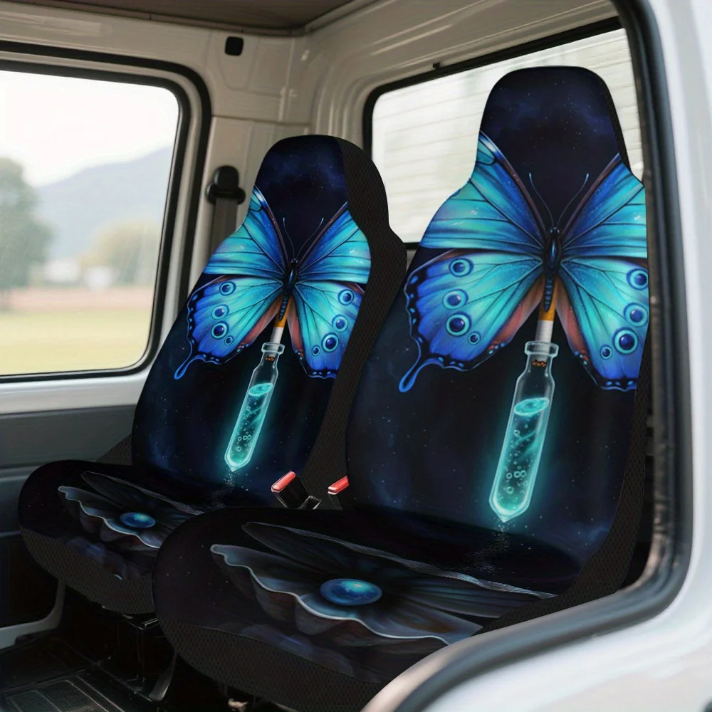 Set Of 2, Featuring Butterfly And Pearl Fantasy Designs, These High-Quality Front Seat Covers Are Suitable For Most Vehicles. Th