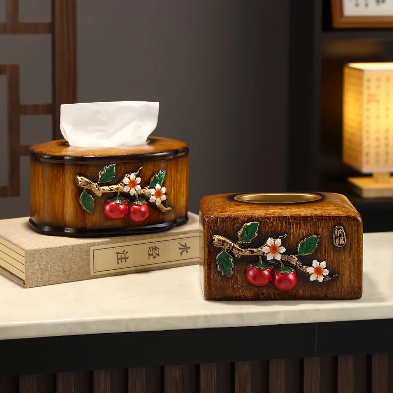 

New Chinese Style Ceramic Persimmon Ornament Living Room Desktop Coffee Table Creative Tissue High-End Storage Box