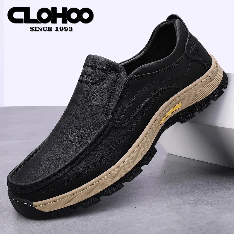 CLOHOO handmade shoes rubber sole thick bottom breathable casual leather shoes men's Loafers classic hand-stitched men's shoes