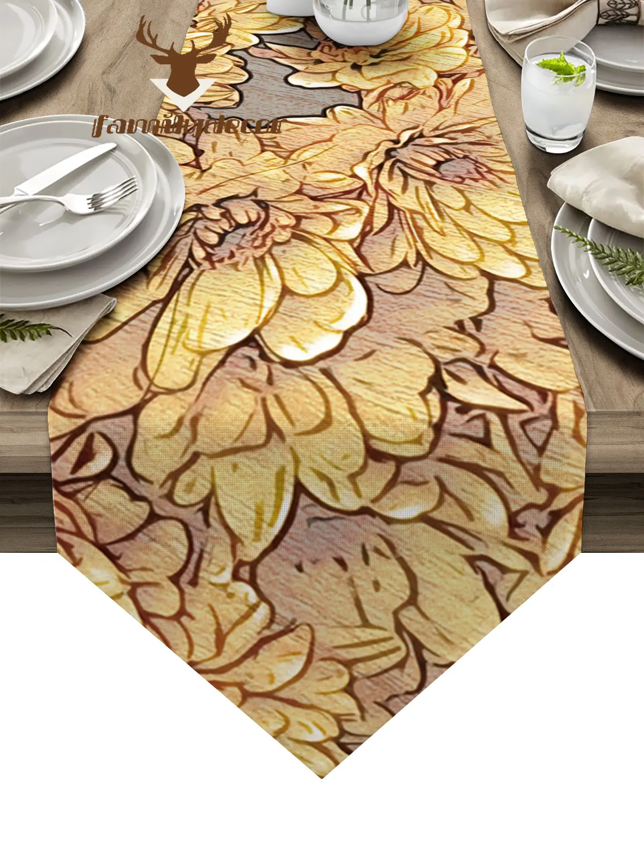 Dahlia Retro Plant Flower Modern Table Runner Country Wedding Decoration Tablecloth Home Hotel Party Kitchen Dining Table Mat