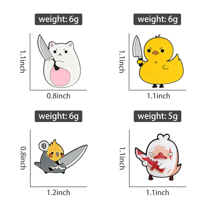 Cute Bear Duck Chicken Holding A Knife Enamel Pins Cartoon Humorous Animal Metal Brooch Bag Lapel Badge Jewelry Gift for Friends view 2