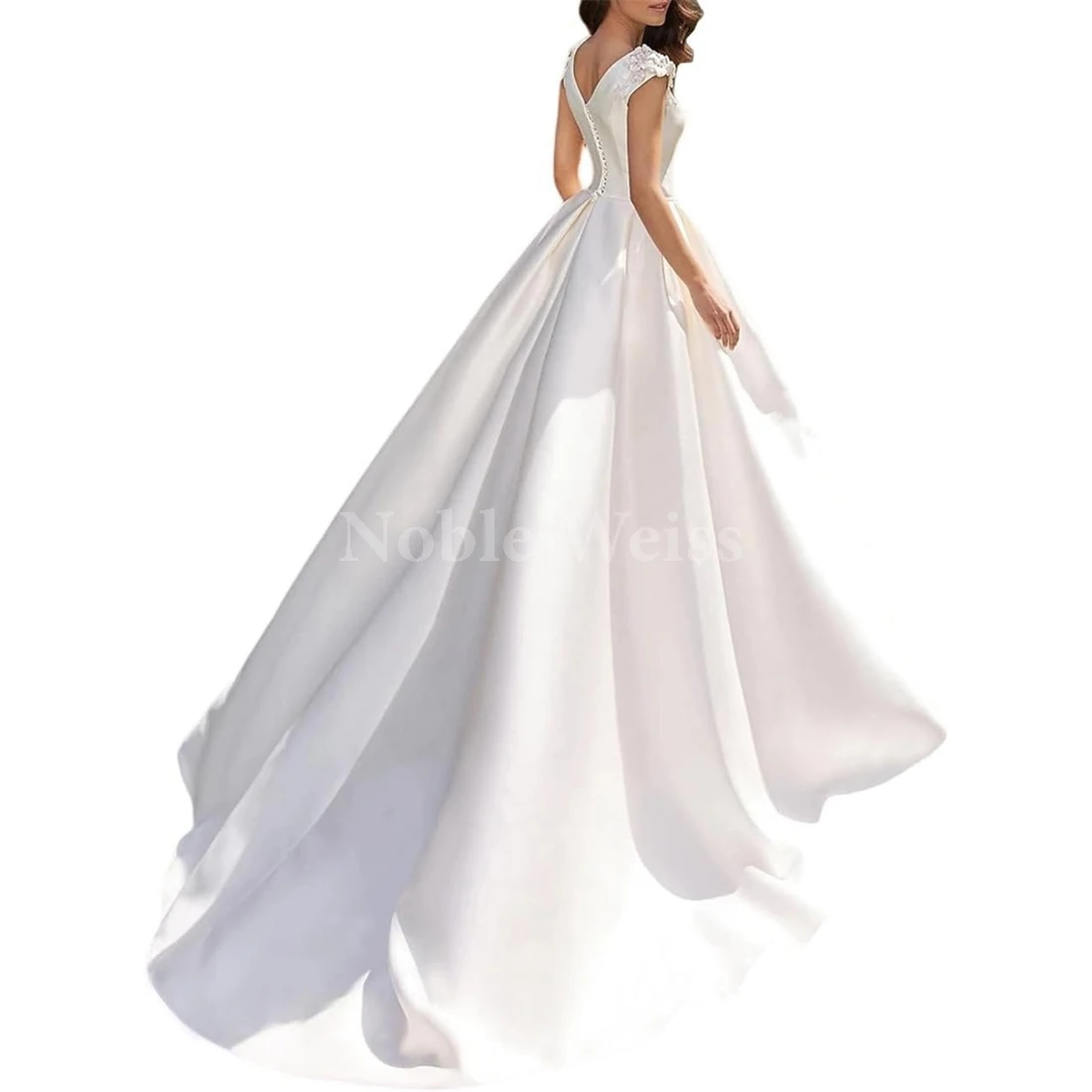 エレガントな A ライン ボートネック ノースリーブ ウェディング ドレス アップリケ ブライダル ガウン カスタマイズ
