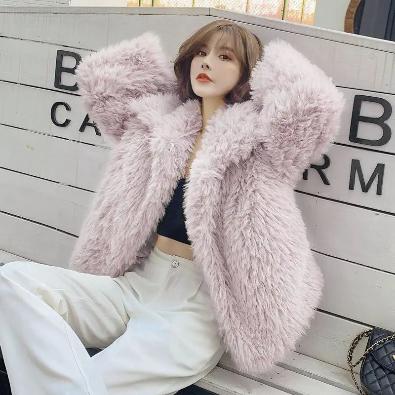 

Faux Fur Coat Women Winter Fur Fluffy Jacket Long Sleeve Warm Thick Outerwear Chic Korean Coat Solid Hot Sale Women's Clothing