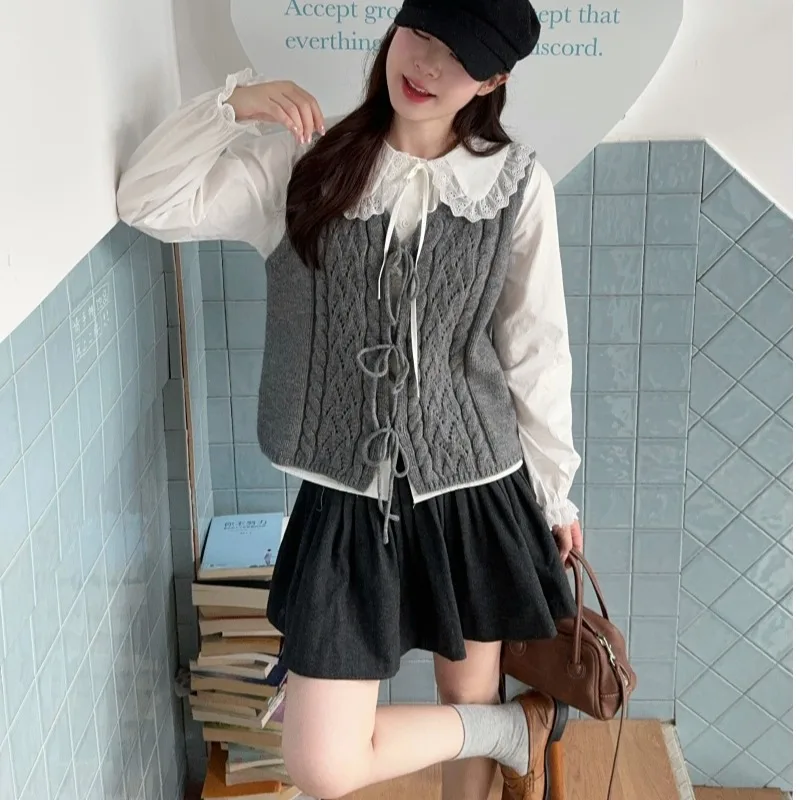 

Шикарный вязаный ажурный витой осенне-зимний жилет, топ, женский модный комплект, комплект из двух предметов, дышащий, удобный для взрослых