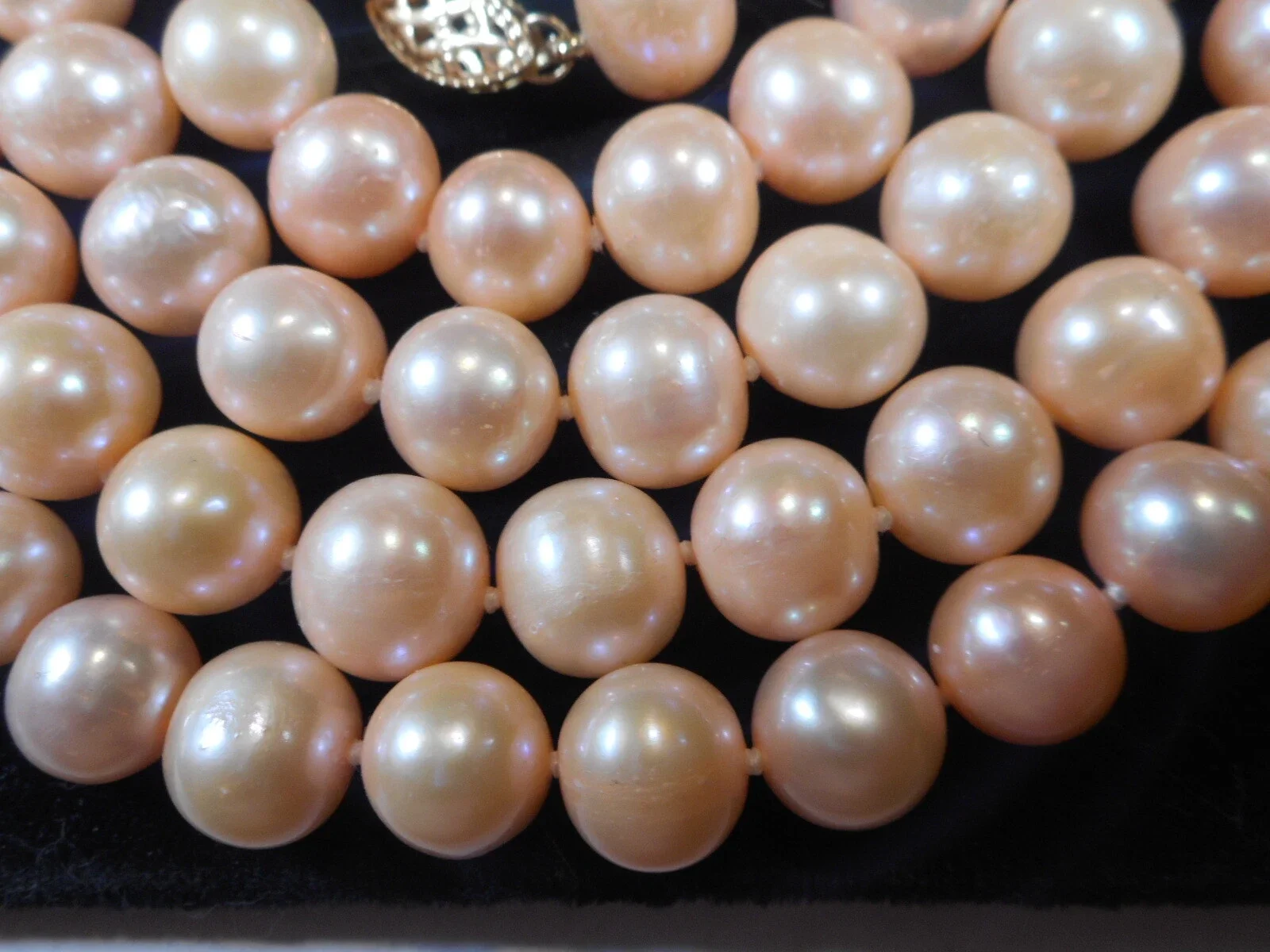 

1-Row * Natural Pearl AAAA9-10mm South Sea Pink Pearl Necklace 36 inch 14k Gold Button