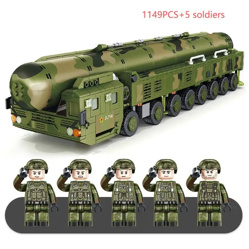 

China Modern Army Military Truck Building Blocks SCUD Launcher Tanks Antitank Missile Car DF-41 Bricks Toys for Boys Kids Gift