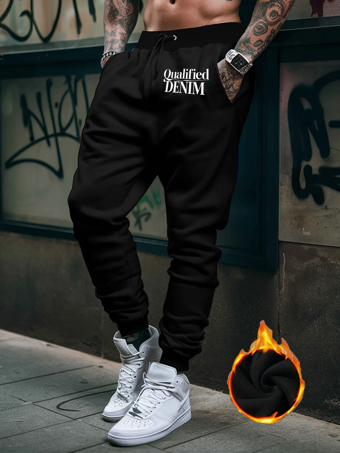 Premium Daily Sports Men's Drawstring Jogger Pants Qualified DENIM Print Soft Fleece Athletic Trousers For Outdoor Workout Wear